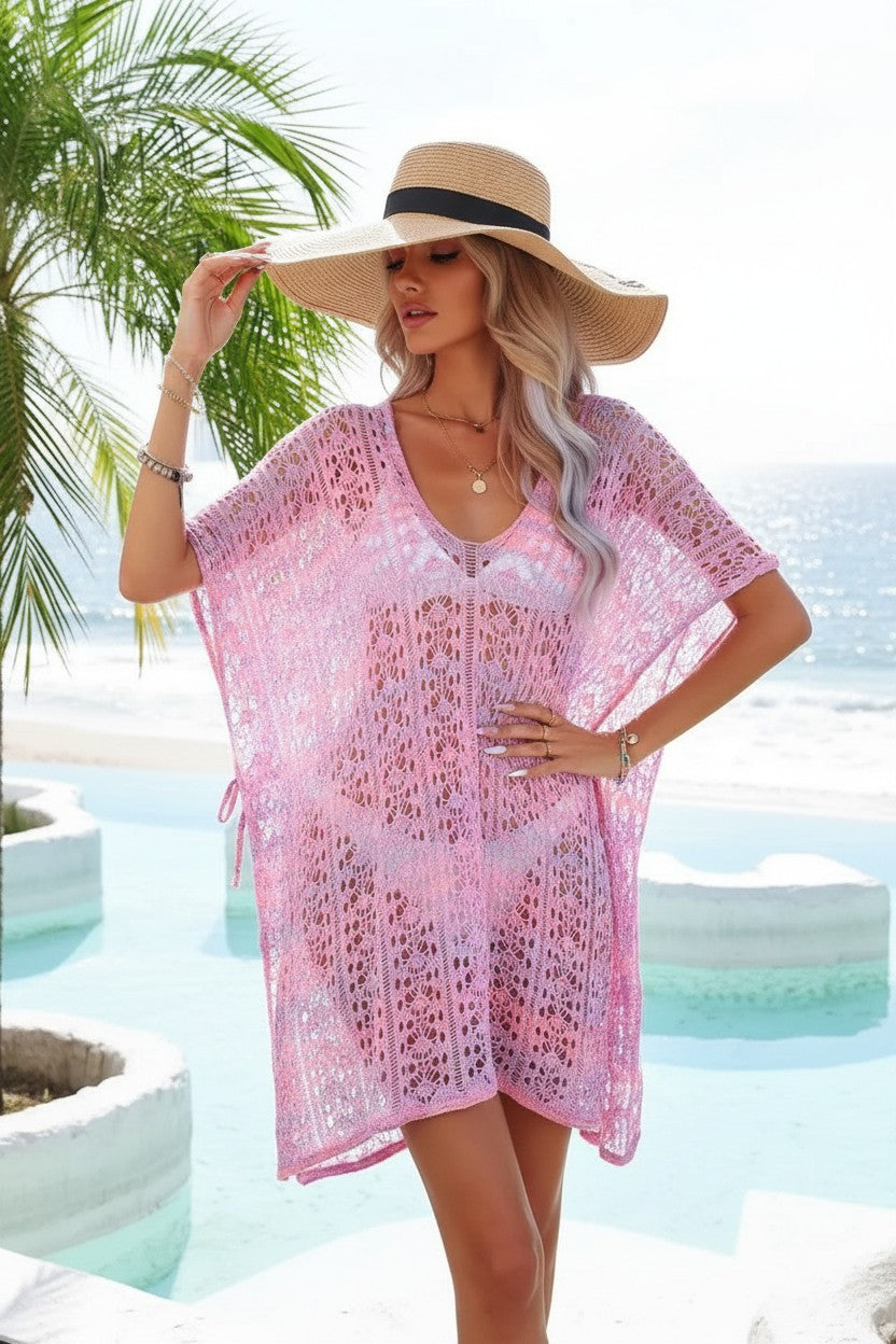 Slit Openwork V-Neck Cover Up