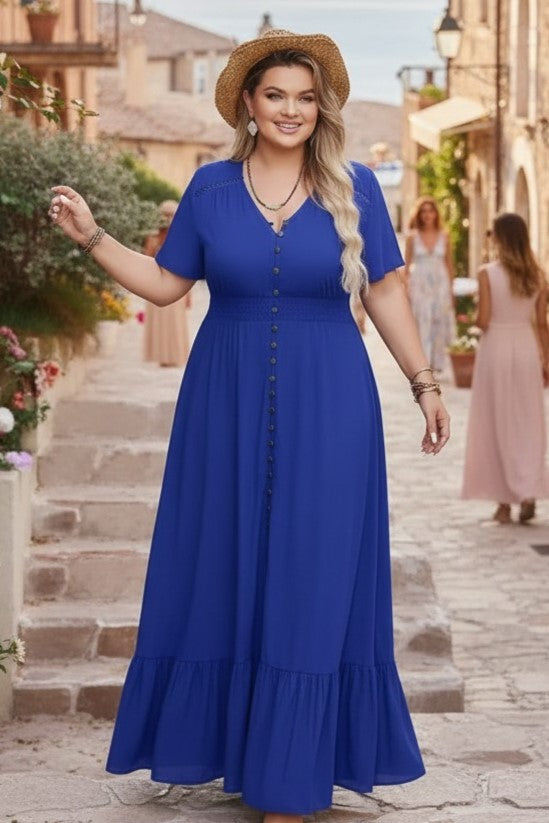 Ruffled V-Neck Maxi Dress