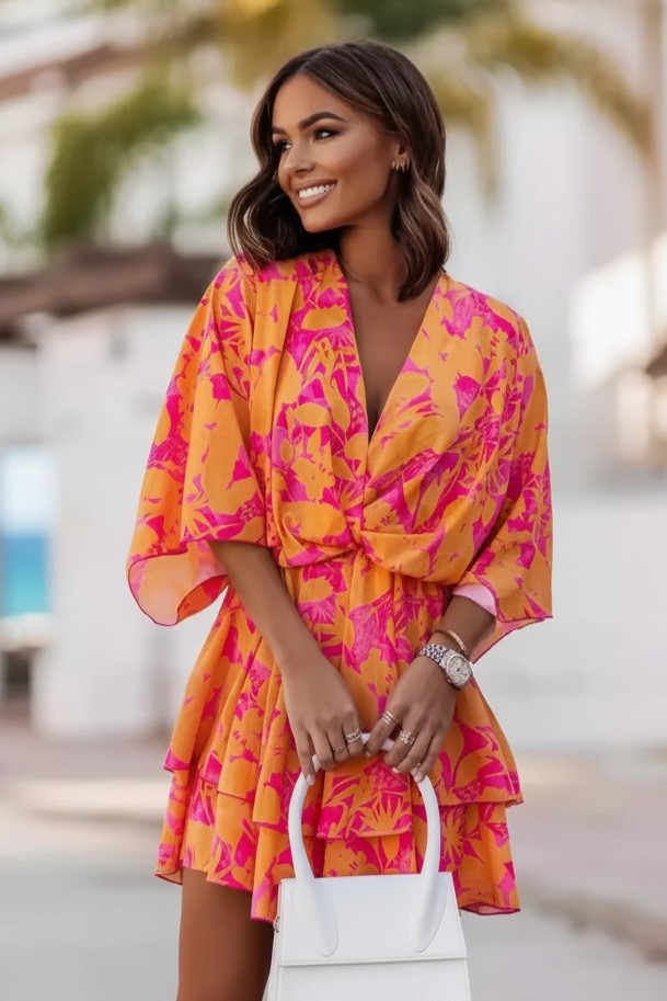 Printed Wrap Mini Dress