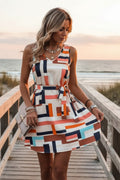 Geometric Belted Mini Dress