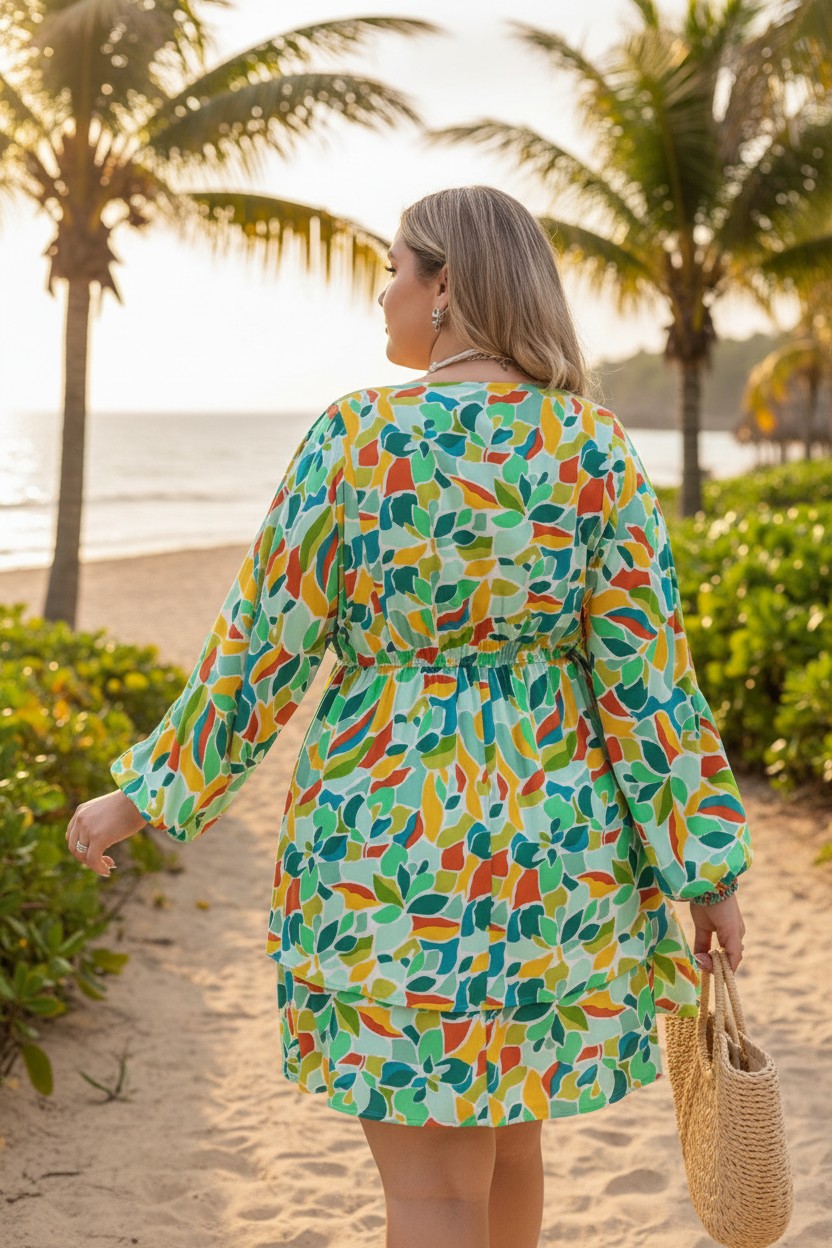 Printed Surplice Mini Dress