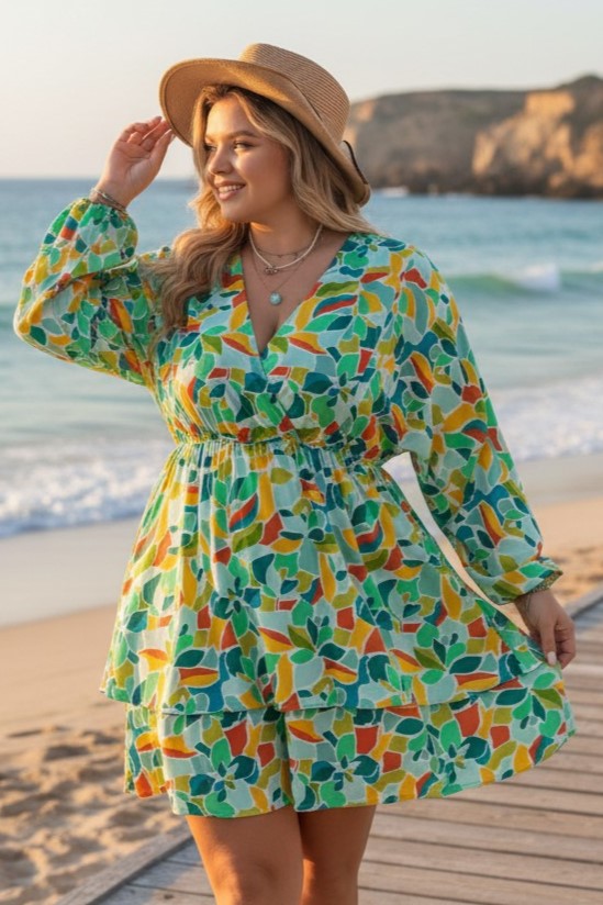 Printed Surplice Mini Dress