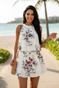 Floral Halter & Pleated Shorts Set