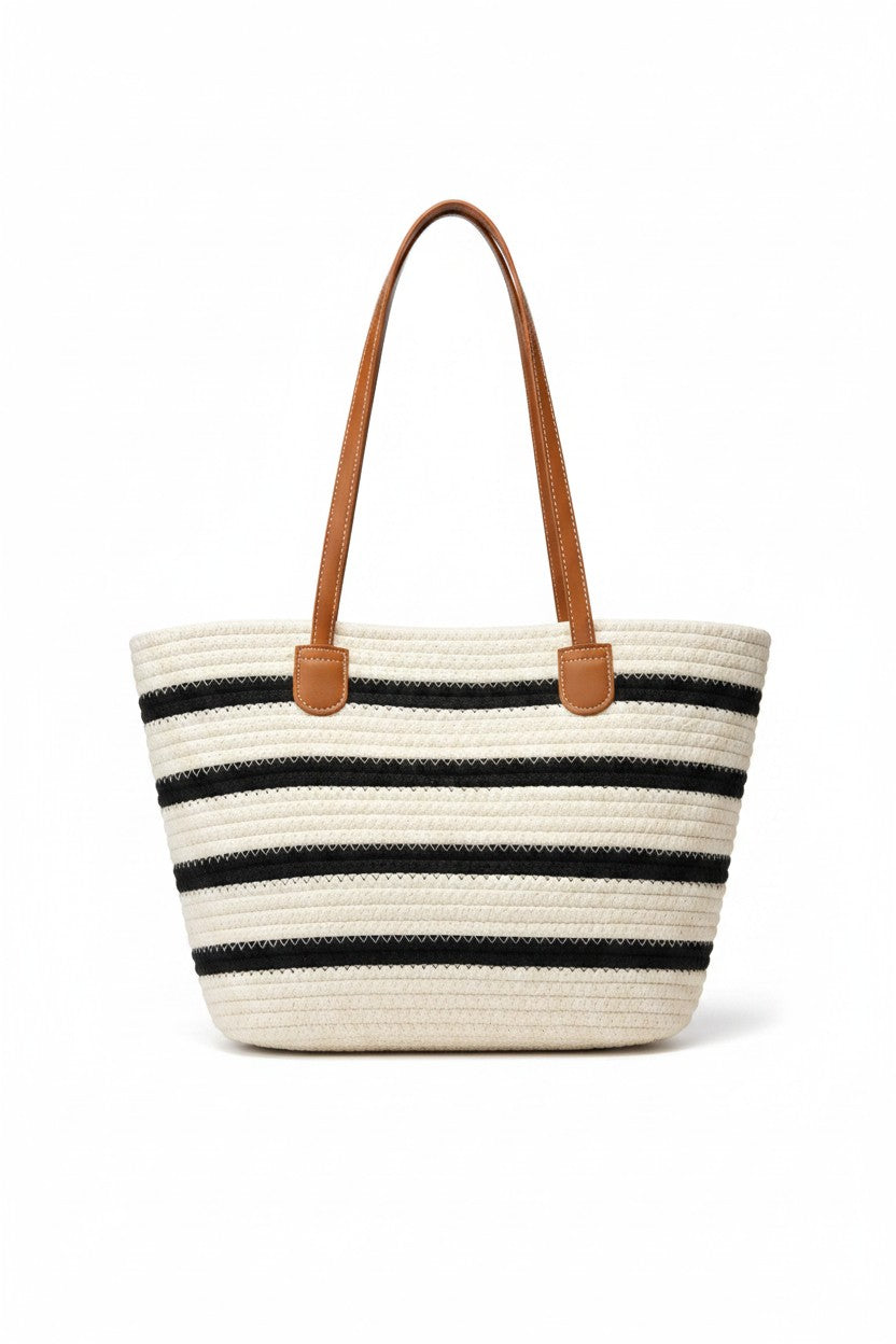 Striped Straw Tote Bag