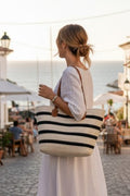 Striped Straw Tote Bag