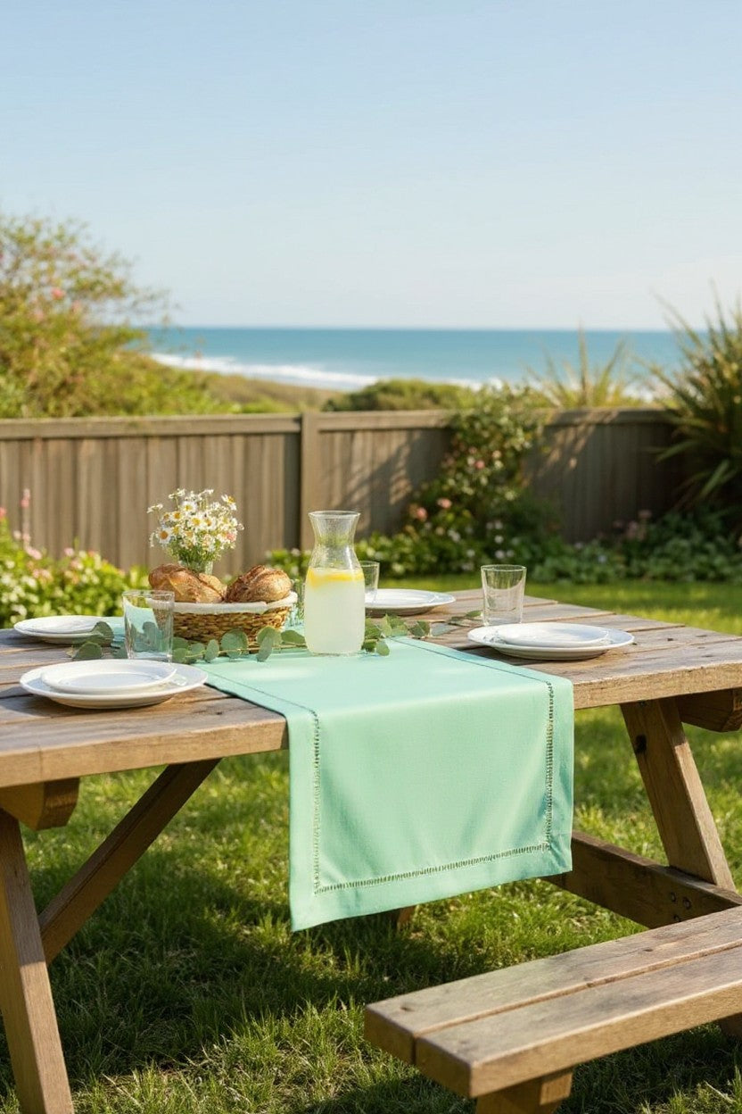 Mint Hemstitch Runner